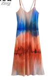Tie Dye Slip Dress Woman Print Backless Long Dress Women Sleeveless Midi Summer Dresses Woman 2023 Beach Casual