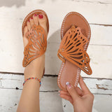 Hollow Breathable Flat-Bottom Slippers Women Retro-Toed Toes Bow Beach Cool