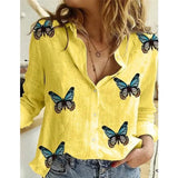 Autumn Long Sleeve Casual Loose Shirt Women Elegant Butterfly Floral Print Tops and Blouses 2020 Vintage Cotton