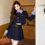 Women's 2023 Autumn and Winter New French Style Suit Jacket Skirt Set Casual Fashion Short Suit Top Pleated Skirt Two-piece