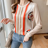 Knit Long Sleeve Splicing Knit Sweater Women's Autumn 2025 New Silk Top Style Casual Head