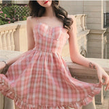 Dresses Women Korean Style Leisure Kawaii Popular Pink Maiden Cute All-match Summer Square Collar Spaghetti Strap