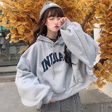Women Hooded Oversize Thick Plus Velvet Loose False Two-piece Letter Print Womens Hoodie All-match Leisure Simple