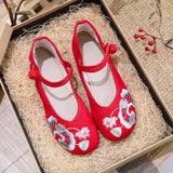Zingj Women's Embroidered Shoes Single Shoes Flower Cloth Shoes Women's Cheongsam Shoes With Buckle White Red Black Shoes