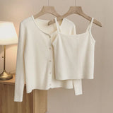 Zingj Texture Two-Piece Set Of Halter Vest Knit Cardigan Female Autumn 2024 New Women's Sweater Suit