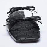 ZAR Brand Slippers Women Summer Luxury 2022 New Fashion One Word Buckle Bow Flat-Heeled Beach Sandals Plus Size 41