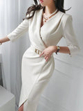 Able Temperament Dress 2025 New Korean Style V Collar Mid-Pack Hip Bottom