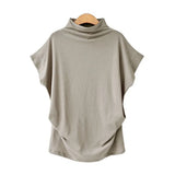 Solid Loose Tee Shirt Korean Harajuku Oversized Pullover Batwing Short Sleeve Turtleneck T Shirt Elegant Tops