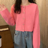 Zingj Korean Version Of 2024 New Loose Short Outside Cardigan Candy Color Age Reduction Pure Color Long Sleeve Sweater Women's Clothing-Outfit