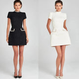 Tweed Solid Beaded Seam Mini Dress- Outfit