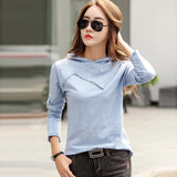 Sleeve Hooded T-shirt Bamboo Cotton Autumn Winter Tops New 2021 T Shirt Women Casual Patchwork Tee Shirt Femme White