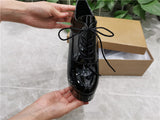 Onlymaker Women's Black Red Platform Ankle Boots High Heels Lace Up Patent leather Stiletto Sexy Lady Fashion Sexy