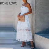Women Sexy Bandeau Hollow Out Flower Detail Maxi Dress Party Dress Elegant Fashion Chic