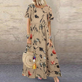 Floral Long Dress Women Summer Elegant Linen Short Sleeve Boho Maxi Dress Female Holiday Sundress Party Dresses