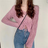 Zingj Out Thin Jacket Summer 2024 New Draw Rope V Collar Short Money Wearing Sunscreen Shirt Sweet Spicy Short Sleeve Knit Women-Outfit
