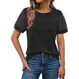 New Women's Round Collar Casual T Overalls Solid Color Lace Sleeve
