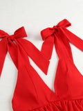 Women V Neck One Piece Dress Strappy Backless Bow Beachwear Women Party Dresses Casual Summer Clothing Fashion Long