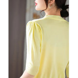 New Small Fragrant Wind V-Neck Pearl Button Ice Silk Sweater Age Reduction Show Thin Gentle Temperament