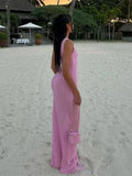 Solid Knot O Neck Knitted Long Dresses Women Sexy Sleeveless Slim Fit Maxi Dress Female Party Beachwear Casual