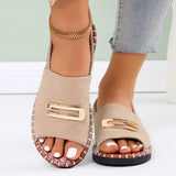 Large-Size Buckle Cloth One-字 Type Sandals Women Summer Loose With Flat Embroidered Beach Cool