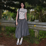 Autumn New Women's Hottie Round Collar Wave Point Letter Print Repair Bottom Short-Sleeved