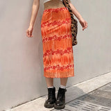 Summer Floral Print Midi Skirts Womens Casual High Waisted Skirt Ladies Sweat Cute Fashion Beach Streetwear