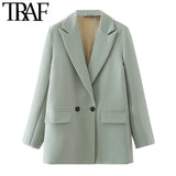 Women Chic Office Lady Double Breasted Blazer Vintage Coat Fashion Notched Collar Long Sleeve Ladies Outerwear Stylish
