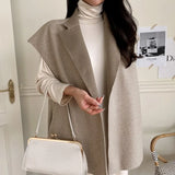 New Autumn Winter Women's Jackets Sleeveless Waistcoat Lace Up Streetwear Woolen Oversized Vests Tops