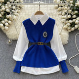Zingj Style Advanced Sense Light Luxury Socialite Suit Female Autumn And Winter Pure Color Loose Long-Sleeved Shirt Sleeveless Knit