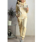 Leisure Tracksuit Women 2 Pcs Set Tops and Trousers Spring Casual Warm Fleece Hoodies Sports Pants