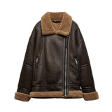 New Women's Lapel Loose Long Sleeve Lamb Fur One Double-Sided Jacket Coat