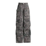 2025 New Personality Street Trend Camouflage Multi-Pocket Design Loose Type Low Waist Cargo