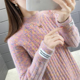 Winter Half High Collar Imitation Mink Velvet Sweater Female Loose Casual All-match Knitting Jumper Top Women