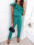Off Shoulder Backless Office Romper Summer Sleeveless Wide Leg Pants Slit Overalls Women V Neck Wrap Night Party