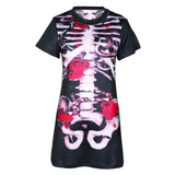 022 Spot 2025 Halloween Women's Cosplay Party Dress Skull Print Short Sleeved