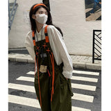 Women's Casual Suspender Overalls Vintage Fashion Straight Wide Leg Pants Tooling Style Baggy Mopping Trouser All