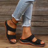 Slope And Embroidered Cool Slippers Women Wish Thick Bottom Outside Wearing PU Bottom Retro Beach