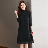 Collar Long-Sleeved Knitted Dress Women's Autumn And Winter Coat With Sweater 2024 Red Bottomed Medium-Length