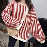 Striped Tee Ladies Hip Hop Fall oversized T-shirt Streetwear Top Harajuku Punk Loose y2k top women striped sleeves