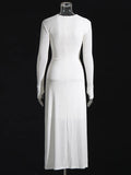 2025 New Solid Color Strapped Long Dress Fashion High-End Feel Long Sleeve Dress Women's
