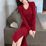 Zingj Temperament Slim In The Long Fashion Autumn And Winter Wool Dress Female Inside Build Knit Lady Dress With Coat Female-Outfit