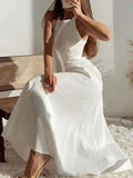 Summer Women Sleeveless Halter Sexy Backless Criss-cross Dress Women Waist Solid Evening A-Line Dress Elegant Long