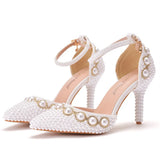 High-Heeled Sandals With Beaded Bracelets With Water Drill Sandals White Real Wedding