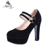 SGESVIER Women Pumps 2021 Autumn New Elegant Sweet Round Toe Square Heels Shallow Mouth 4 Color Platform Lady Shoes