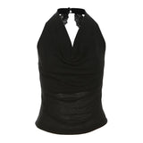 2024 Summer New Women's Clothing Pure Lust Wind Collar Hanging Neck Elegant Wave Dot Small