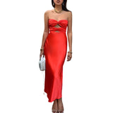 Zingj Sexy 2023 Summer Color Satin Slim Chest Dress