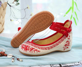 Zingj And White Porcelain Embroidered Cloth Shoes, Spring And Autumn Women's Single Shoes, Casual Double Plate Buckle Retro Shallow