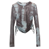 Round Collar Tie-Dye-Print Slim Long-Sleeved T-Shirt T-Shirt T-Shirt With Sunscreen