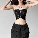 Zingj 2024 New Women's Hot Girl Design Sense Pleated Hollow Out Slim Two Wear Small Vest-Outfit