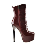 Onlymaker Women's Round Toe Wine Red Platform Side Zipper Thin Heel Thick Heel Short Boots Fashion Lady Booties Big